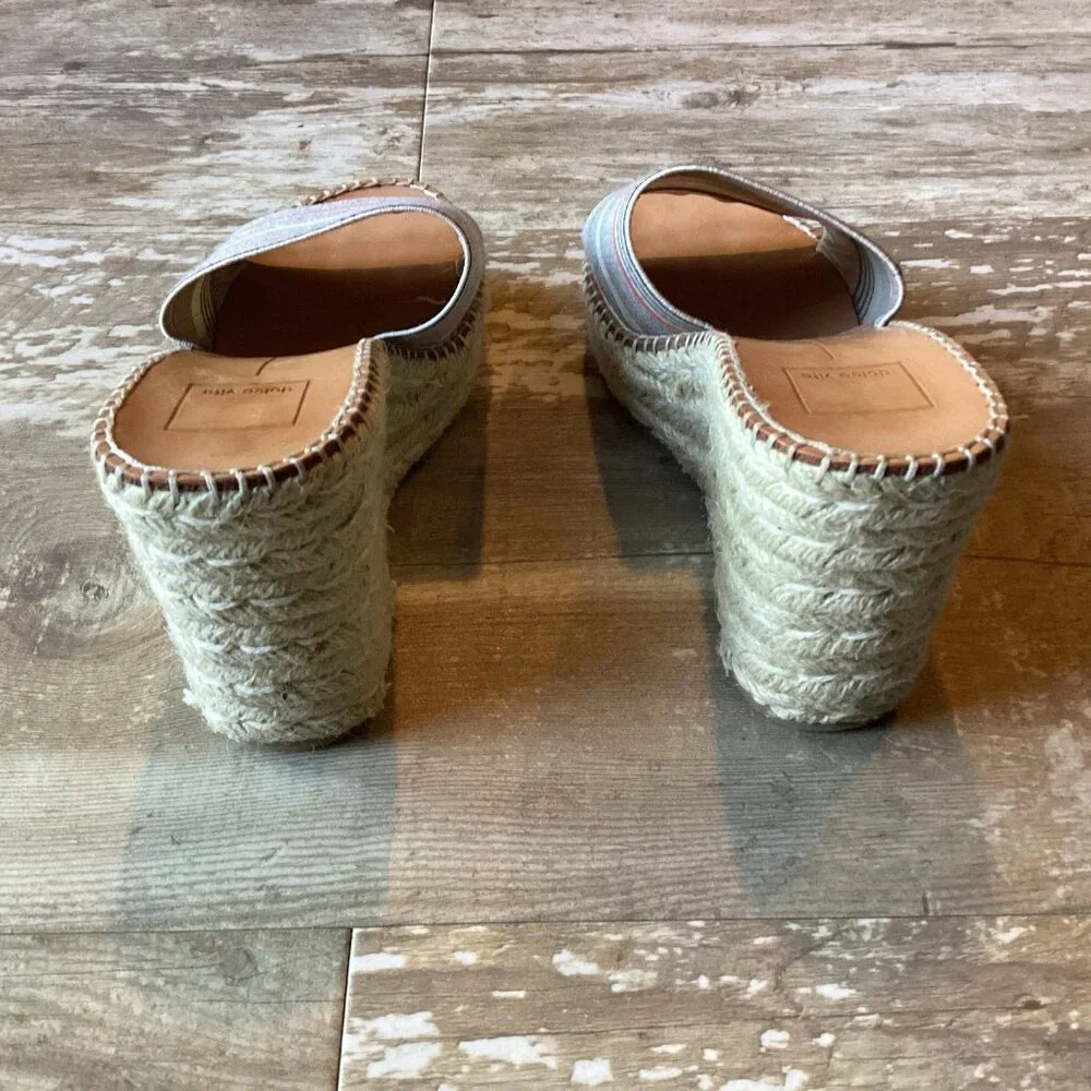 Dolce Vita Striped Canvas Espadrille Wedge Slides in Cream, Black & Coral